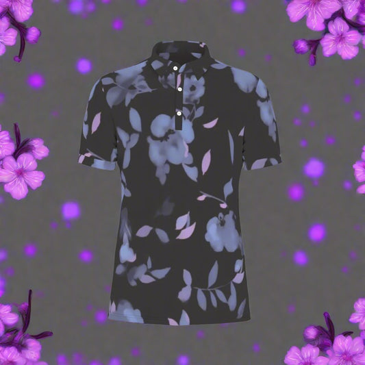 Black Light Blossom Stretch Polo Shirt