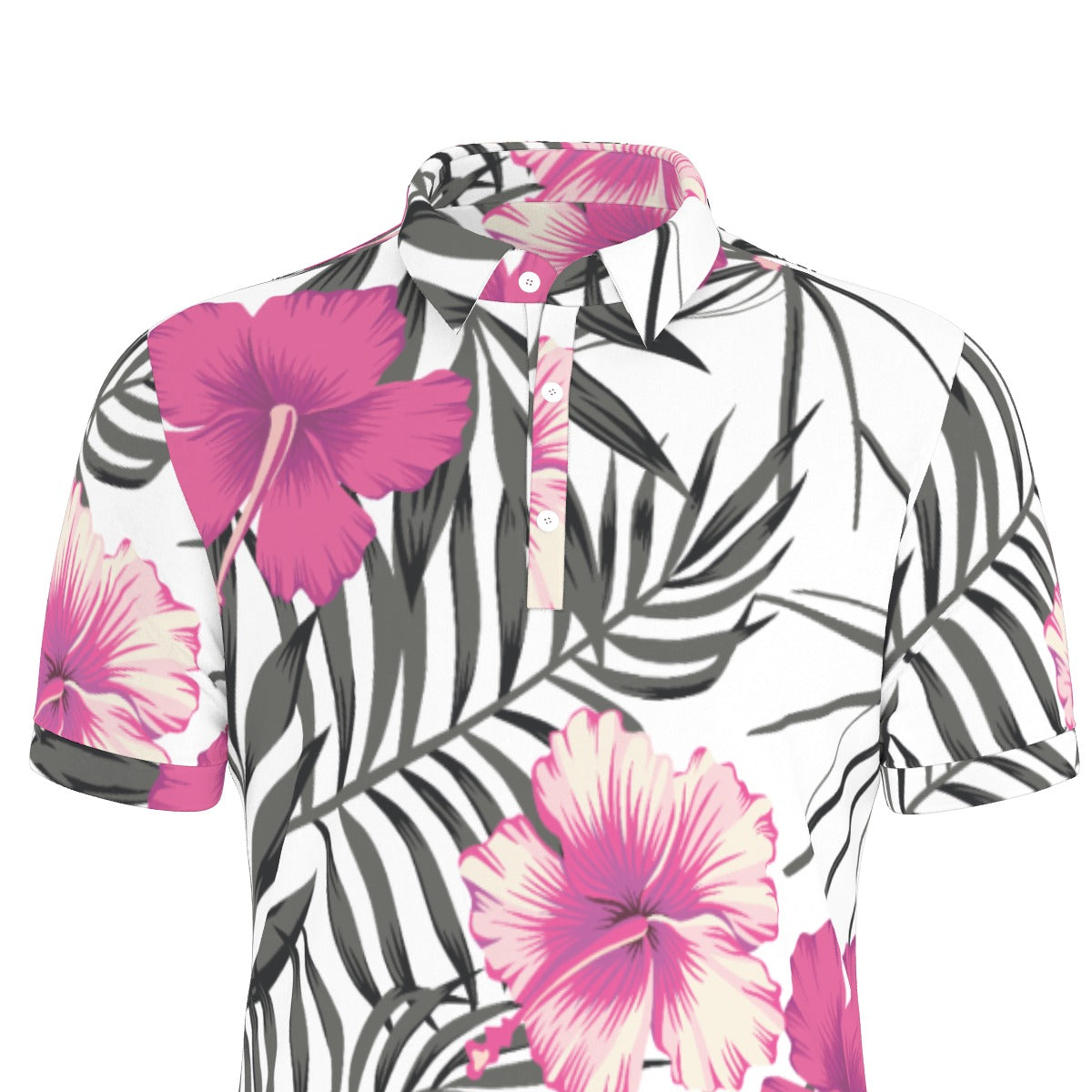 Tropical Hibiscus Bloom Stretch Polo Shirt