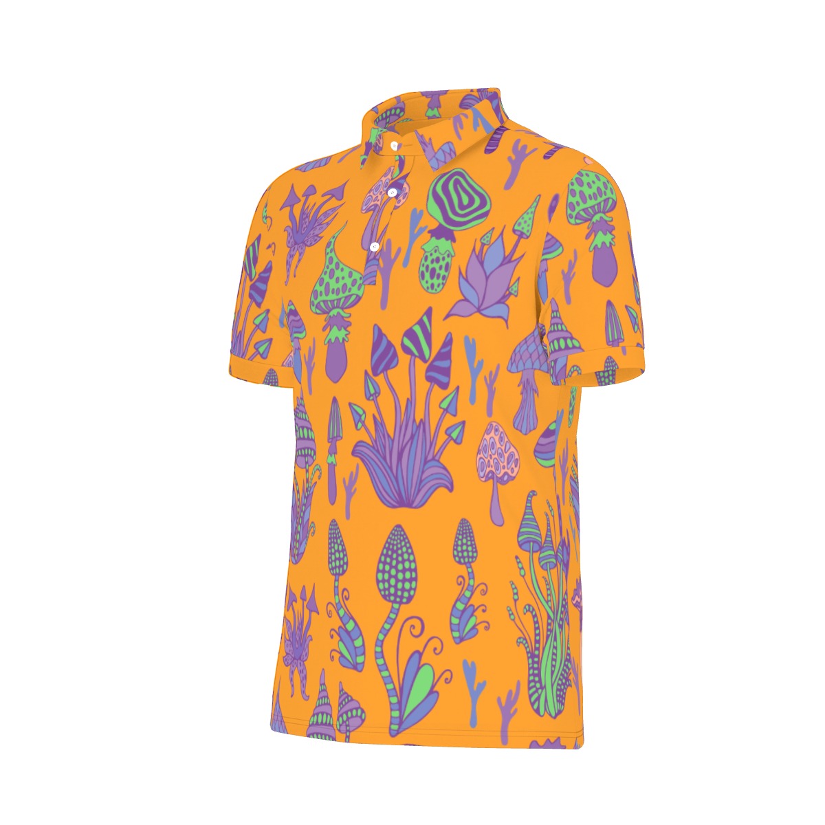 Orange with Purple Mushrooms Stretch Polo Shirt