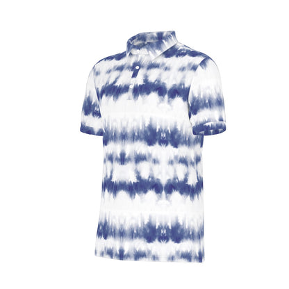 Azure Wave Tie-Dye Stretch Polo Shirt