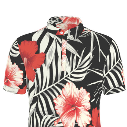 Hibiscus with white leaves Stretch Polo Shirt