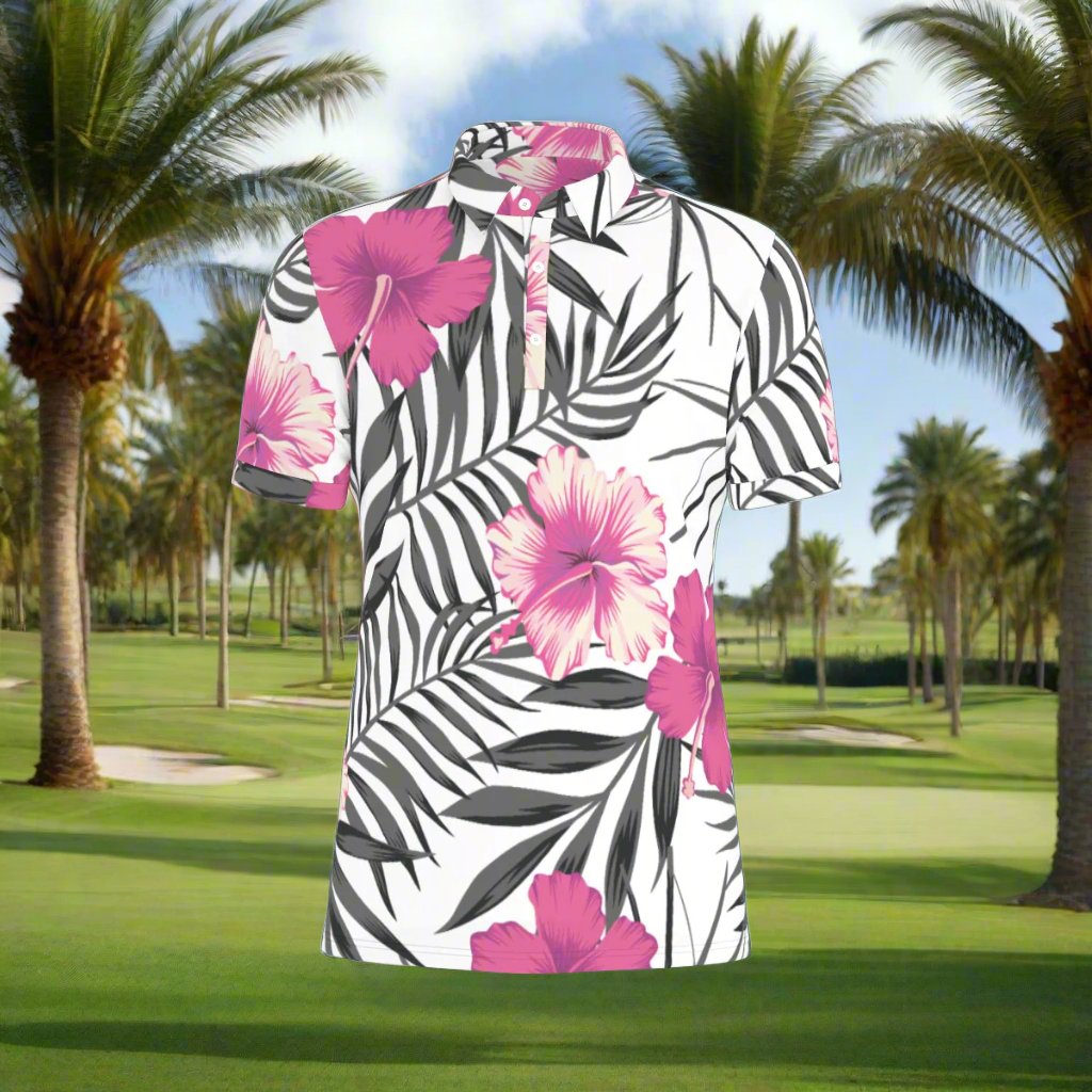 Tropical Hibiscus Bloom Stretch Polo Shirt