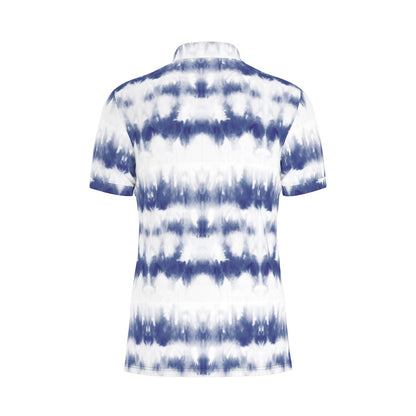 Azure Wave Tie-Dye Stretch Polo Shirt