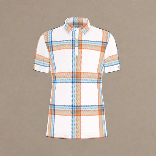 90's Fad Plaid Stretch Polo Shirt