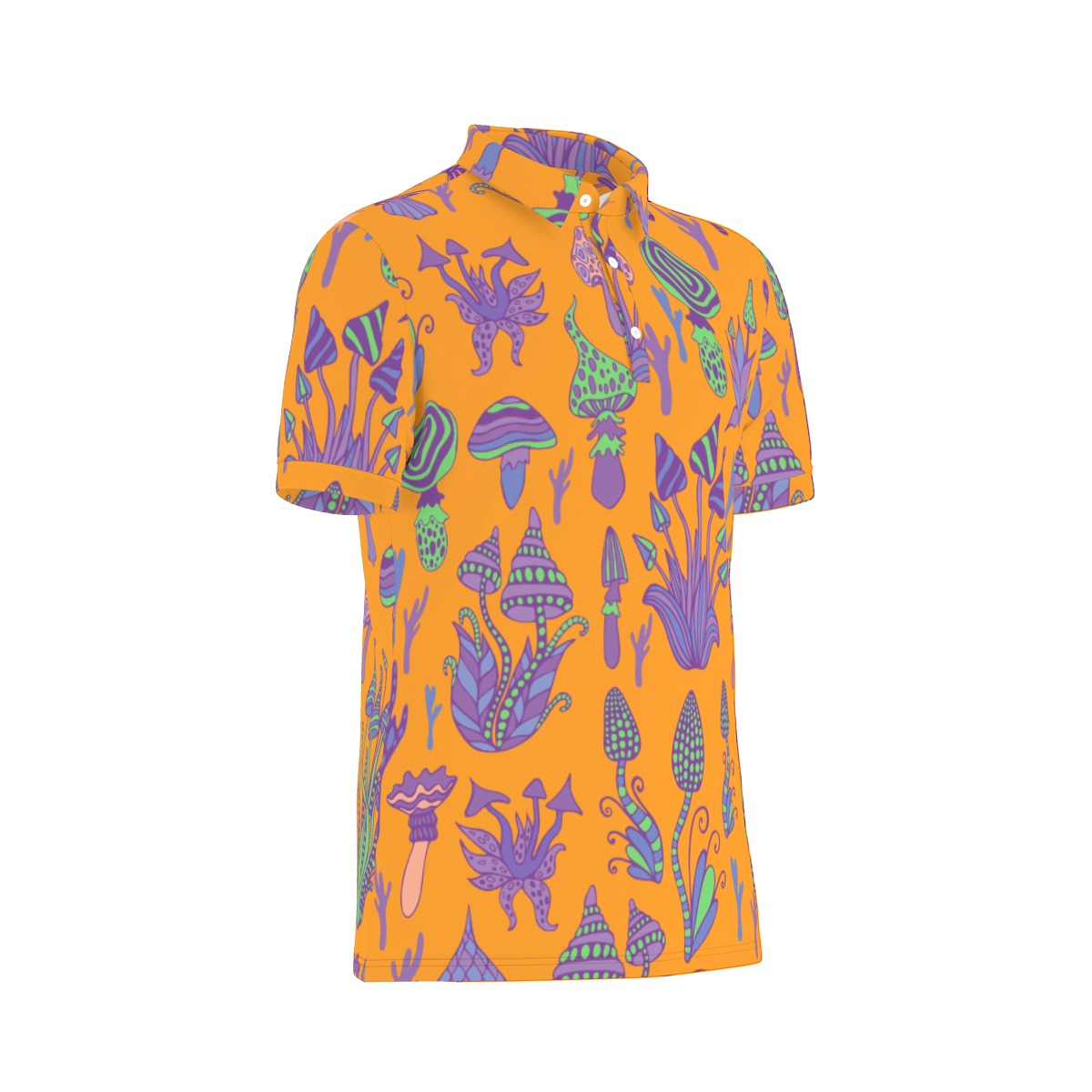 Orange with Purple Mushrooms Stretch Polo Shirt