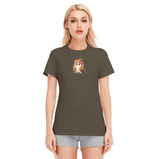 Customize Color and Halloween Graphic Women's Round Neck T-Shirt | 190GSM Cotton