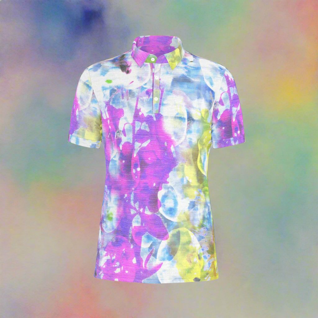 Purple, Blue, Yellow Watercolor Stretch Polo Shirt