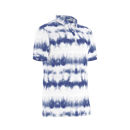 Azure Wave Tie-Dye Stretch Polo Shirt