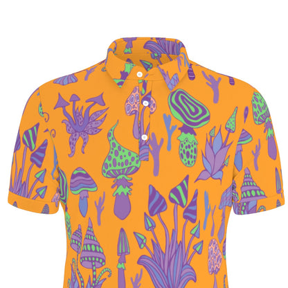 Orange with Purple Mushrooms Stretch Polo Shirt