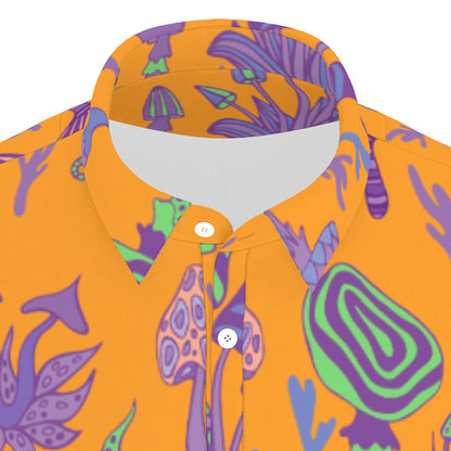 Orange with Purple Mushrooms Stretch Polo Shirt