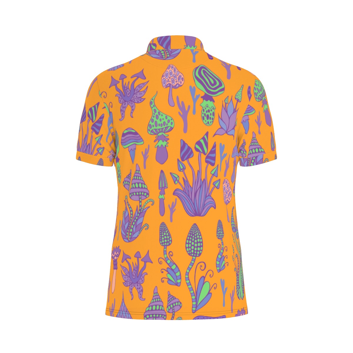 Orange with Purple Mushrooms Stretch Polo Shirt