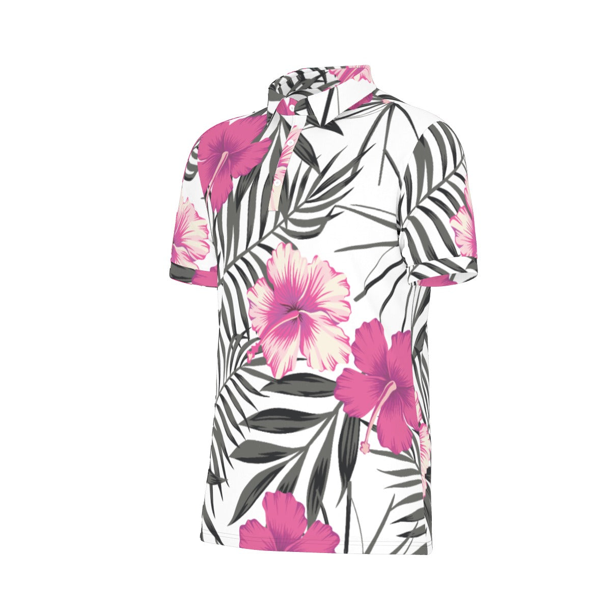 Tropical Hibiscus Bloom Stretch Polo Shirt