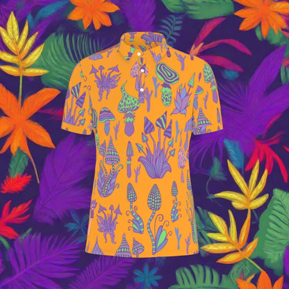 Orange with Purple Mushrooms Stretch Polo Shirt