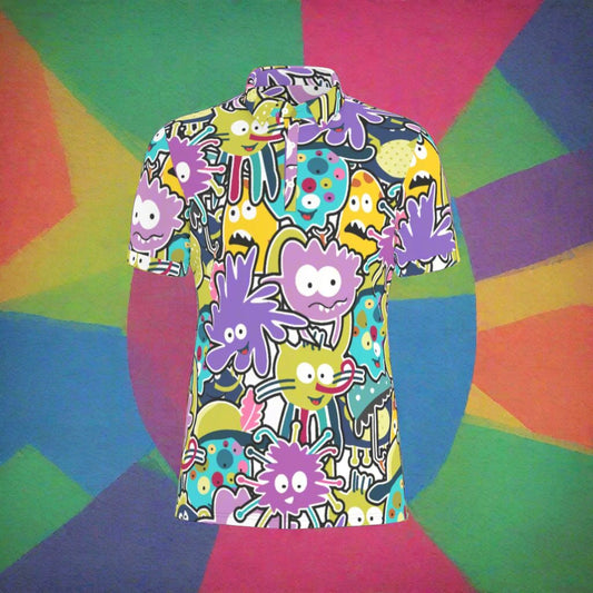 Vibrant Doodle Stretch Polo Shirt