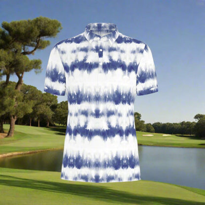 Azure Wave Tie-Dye Stretch Polo Shirt