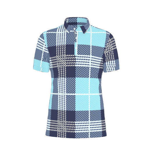 Plaid Blues Stretch Polo Shirt